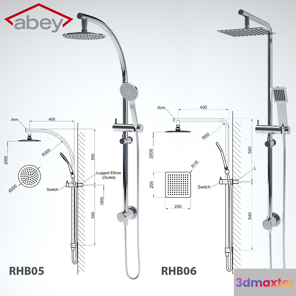 RHB05 MONZA Curve Rail and Hand Shower Ensemble