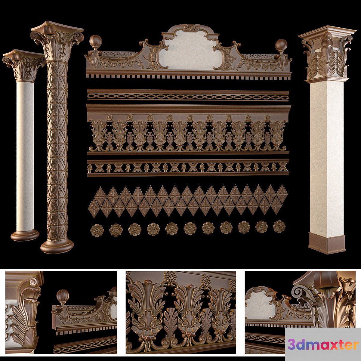 The pediment columns friezes 3D Max