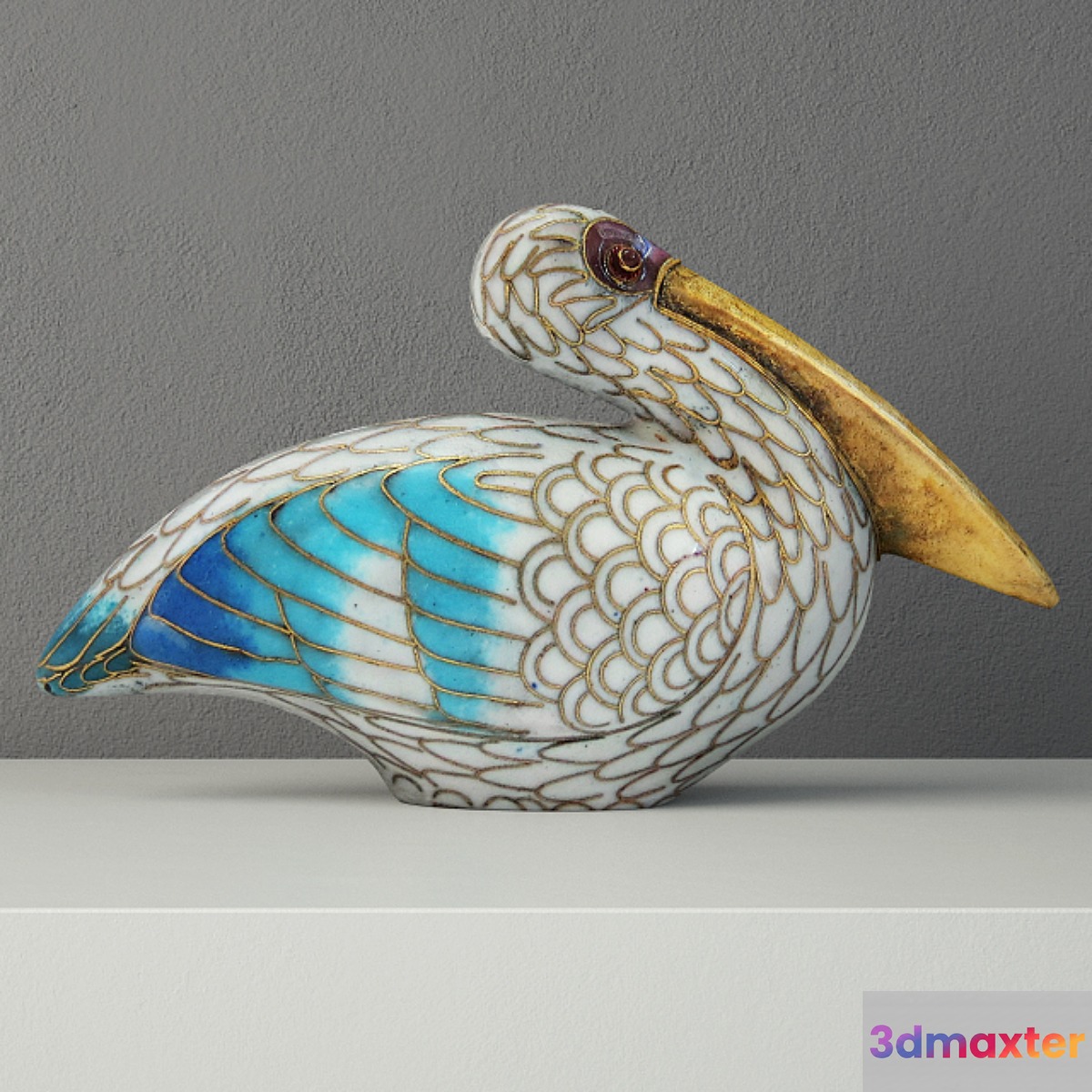 Cloisonné Pelican with Garnet Eyes 3D Max