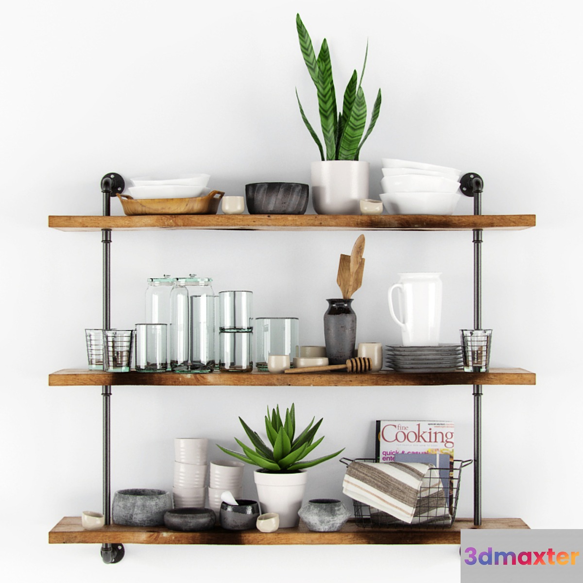 Shelves dishes and flowers