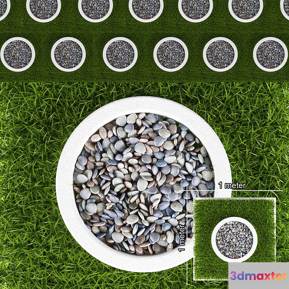 GRASS AND PEBBLES ROUND 3D Max