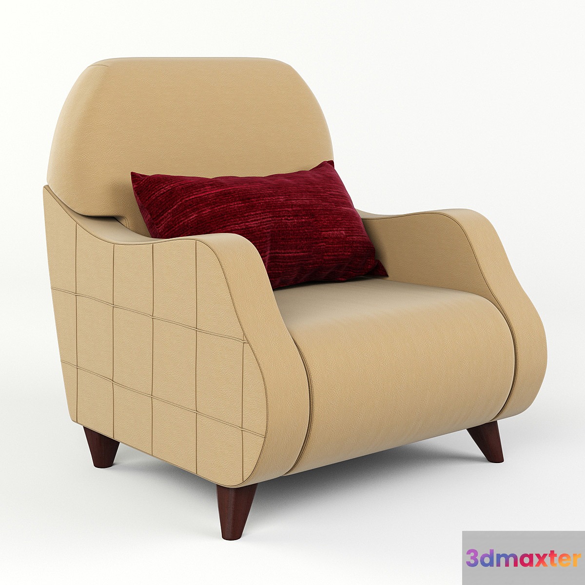 Armchair with semicircular armrests and pillow
