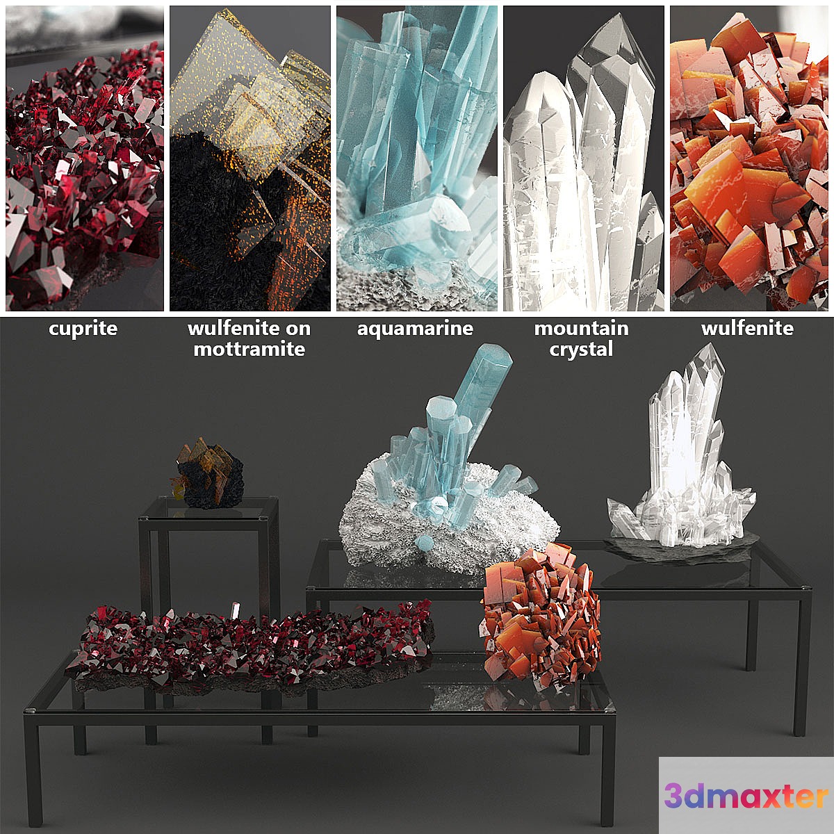 Set of Crystals 3D Max