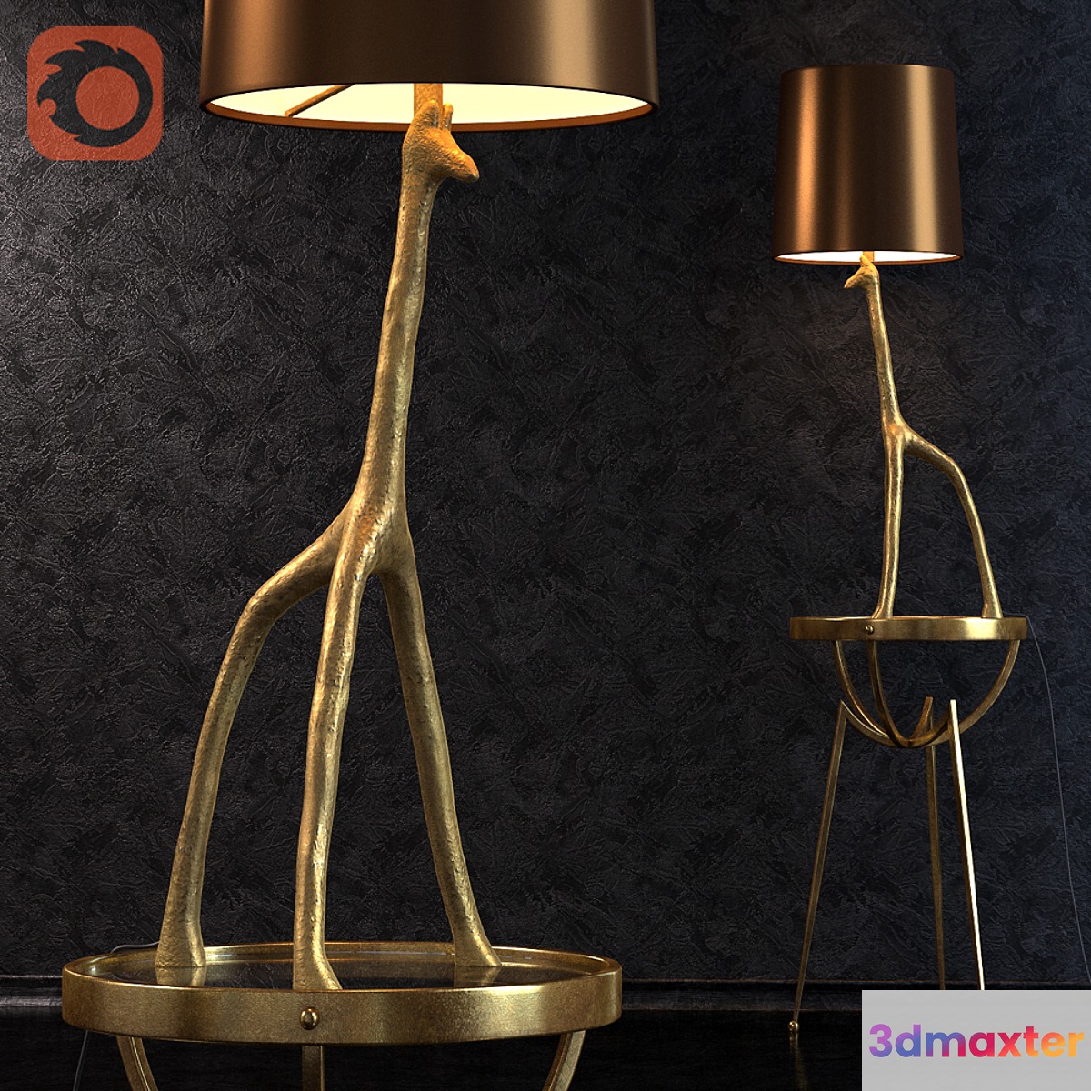 GIRAFFE LAMP. IRON TRIPOD TABLE