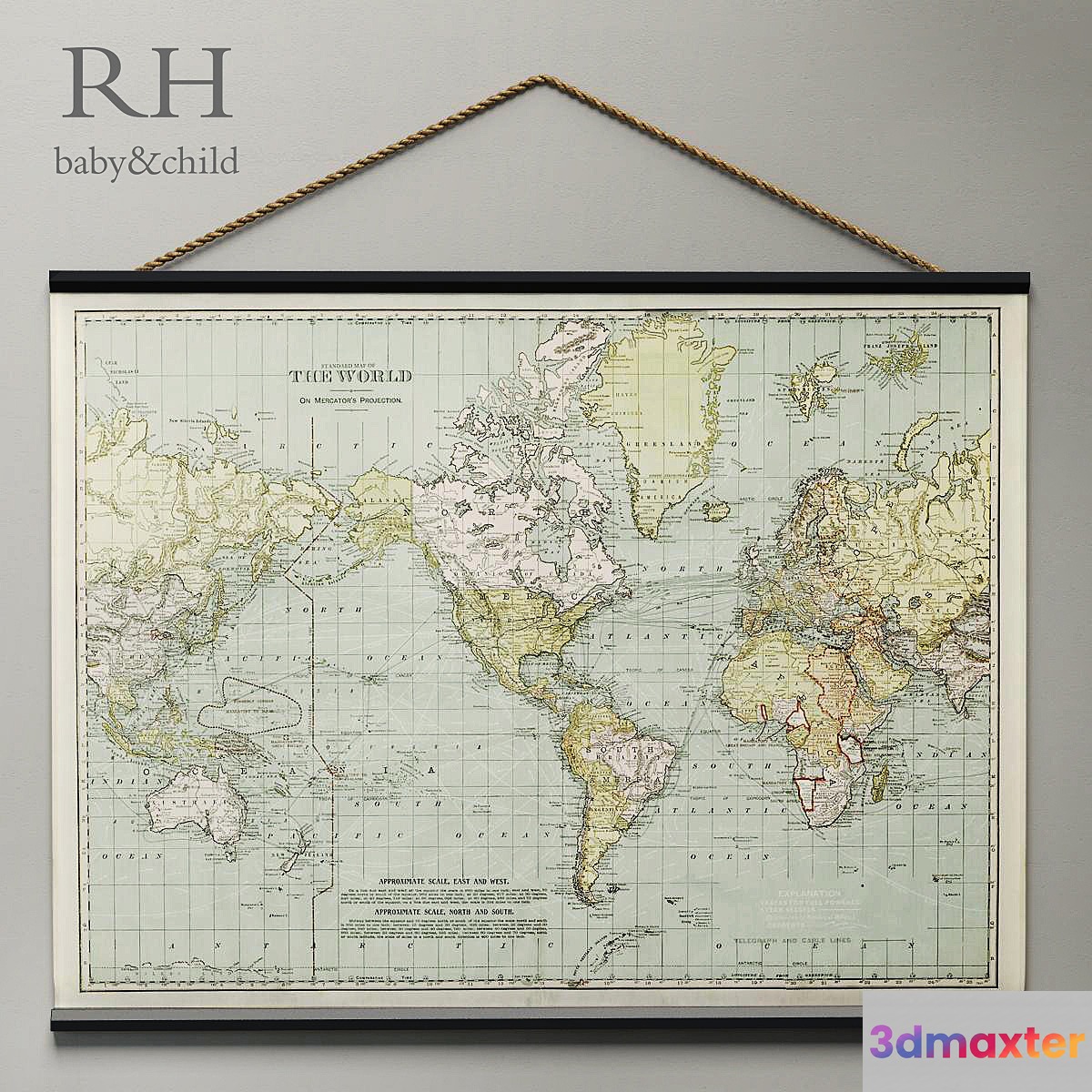RH _ VINTAGE WORLD MAP TAPESTRY