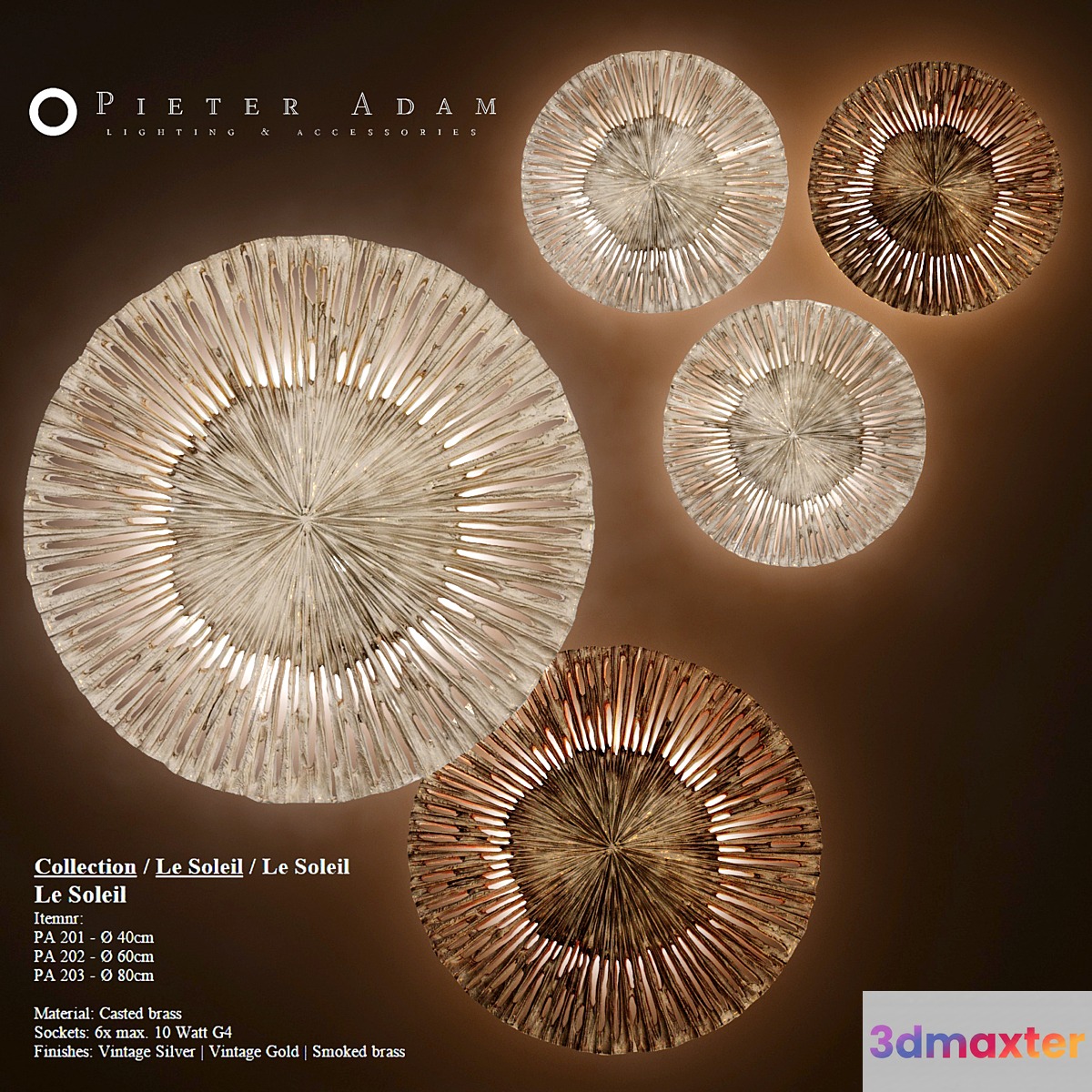 Pieter Adam Le Soleil wall lamp sconce decor disks panels round decorative - No.2