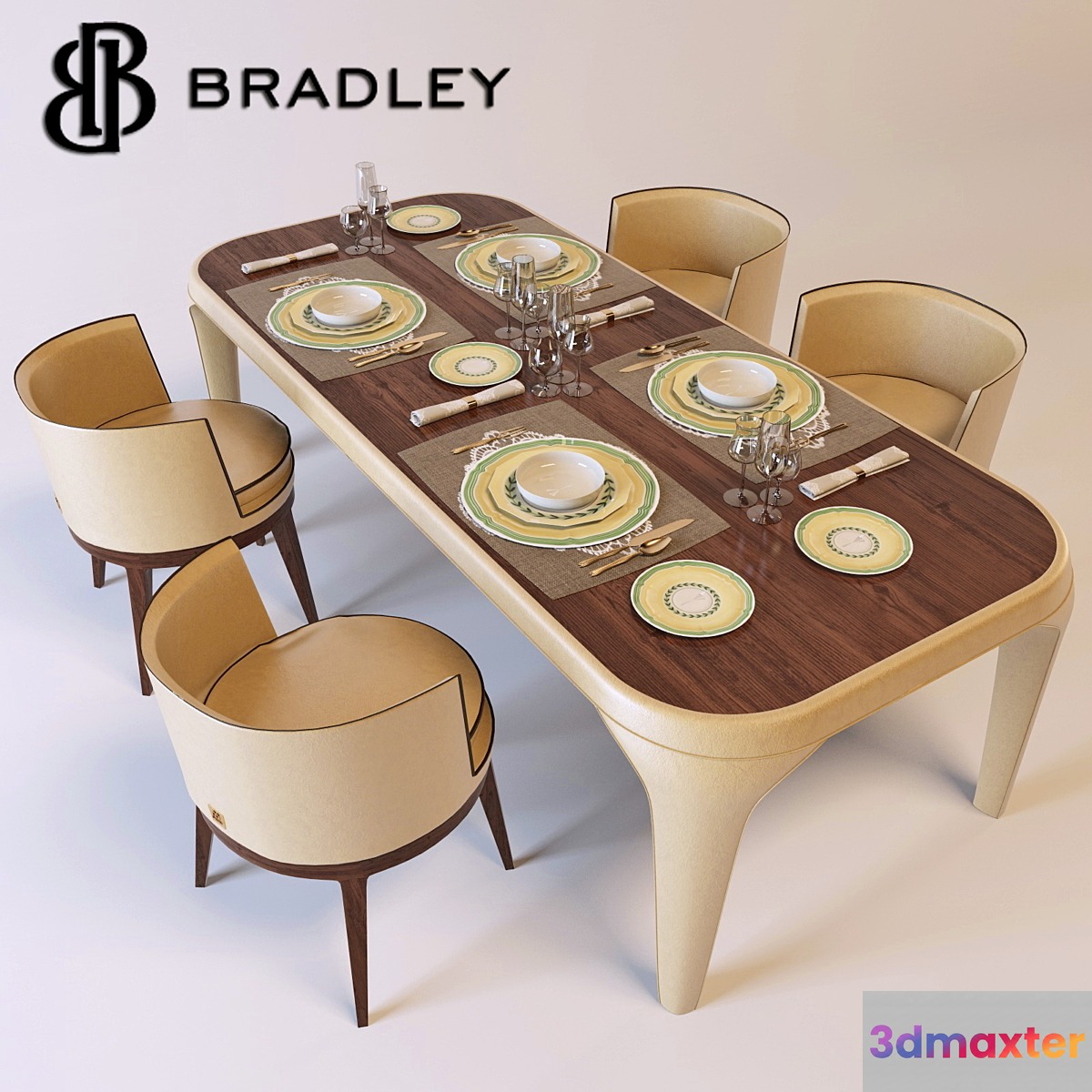 Bradley dining table with Baron chairs 3D Max