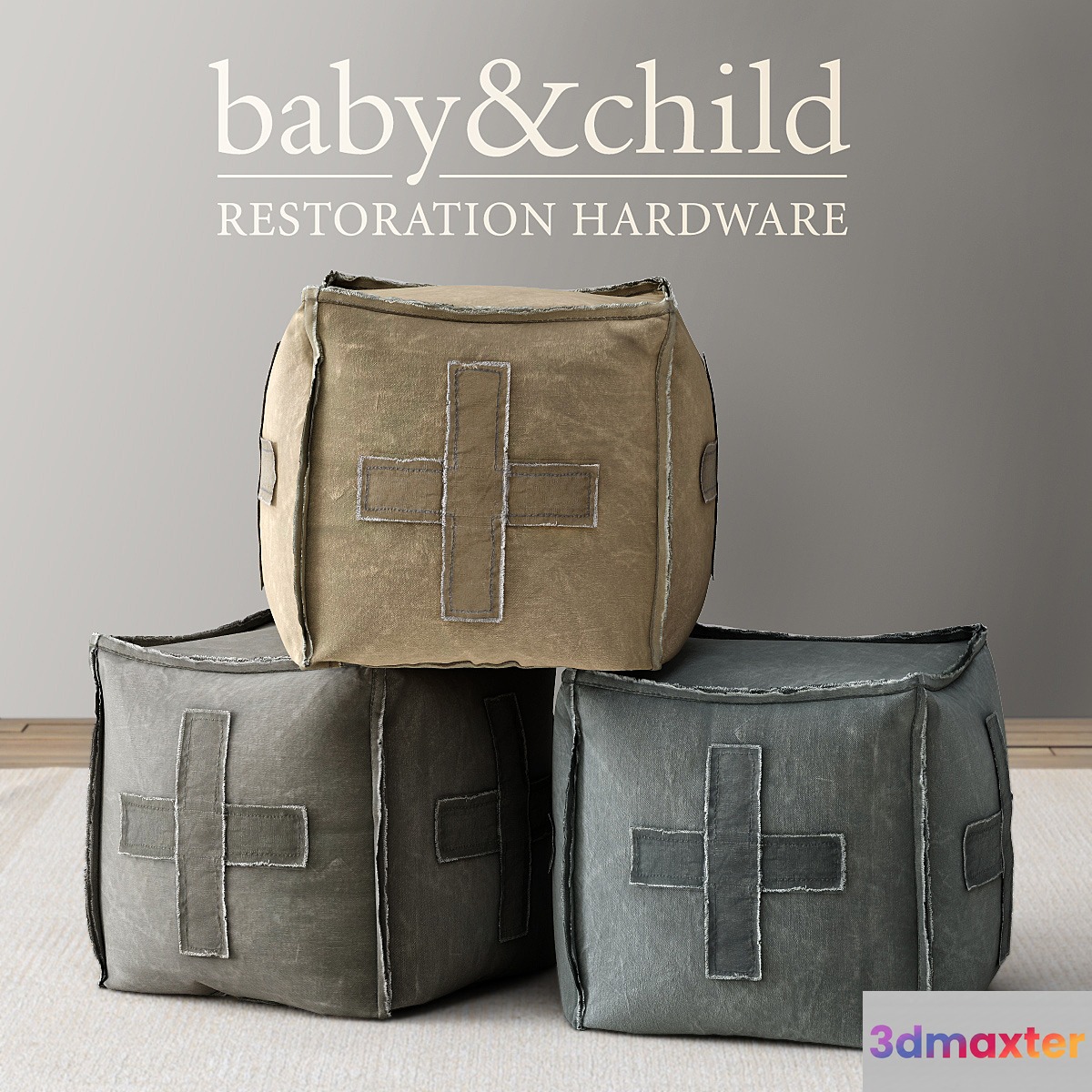 RH _ DISTRESSED CANVAS SQUARE POUF - No.3