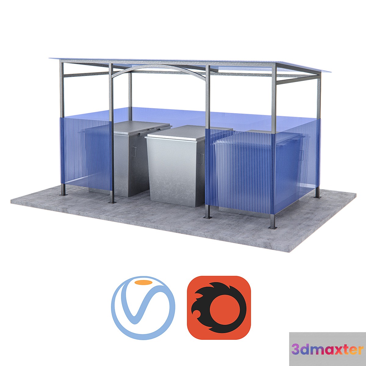 Set dumpsters with sheds and playground 3D Max