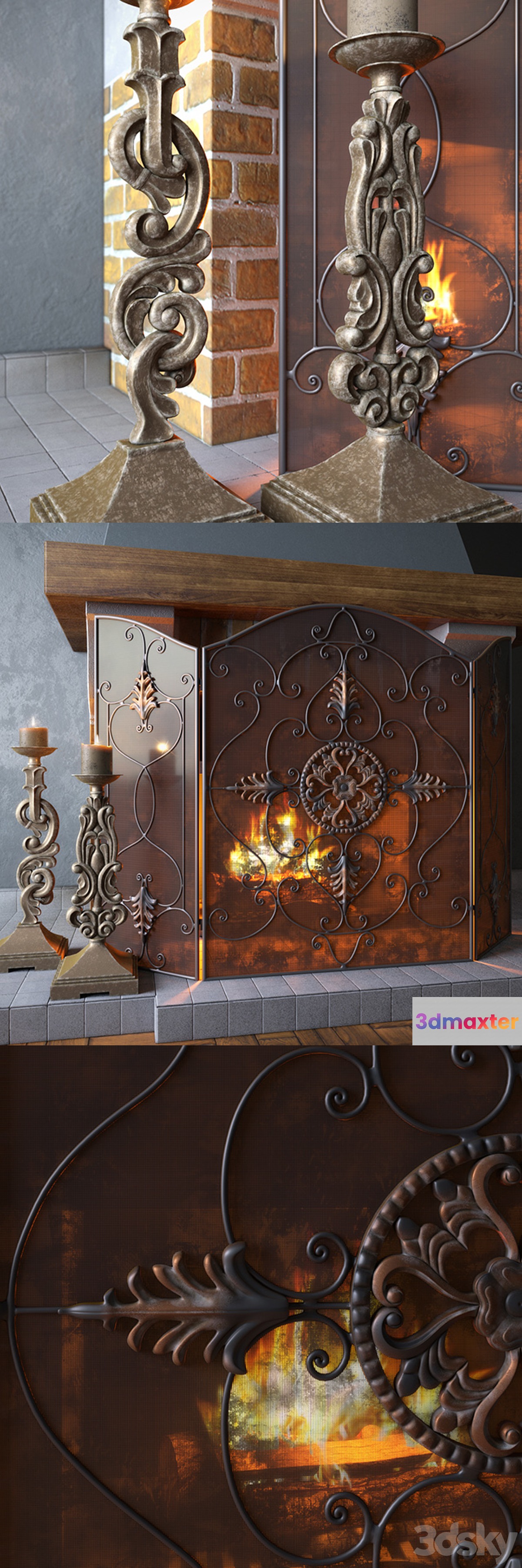 Uttermost _ Egan Fireplace Screen and Gia Candleholders - No.2