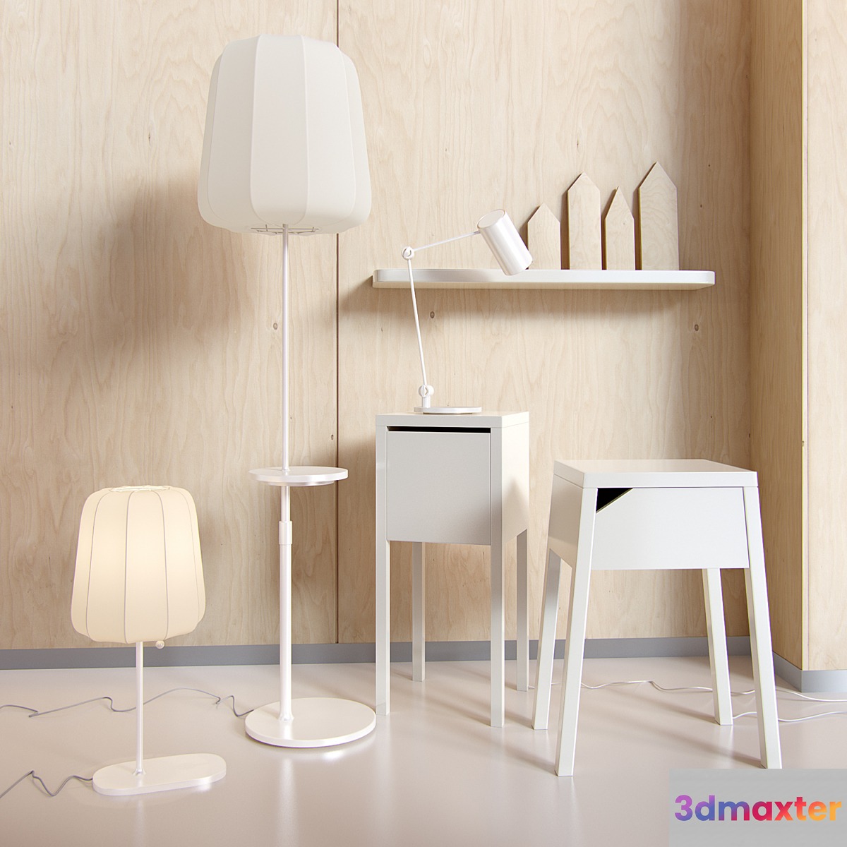 Five wireless zaryadok IKEA + IKEA shelf with decor 3D Max