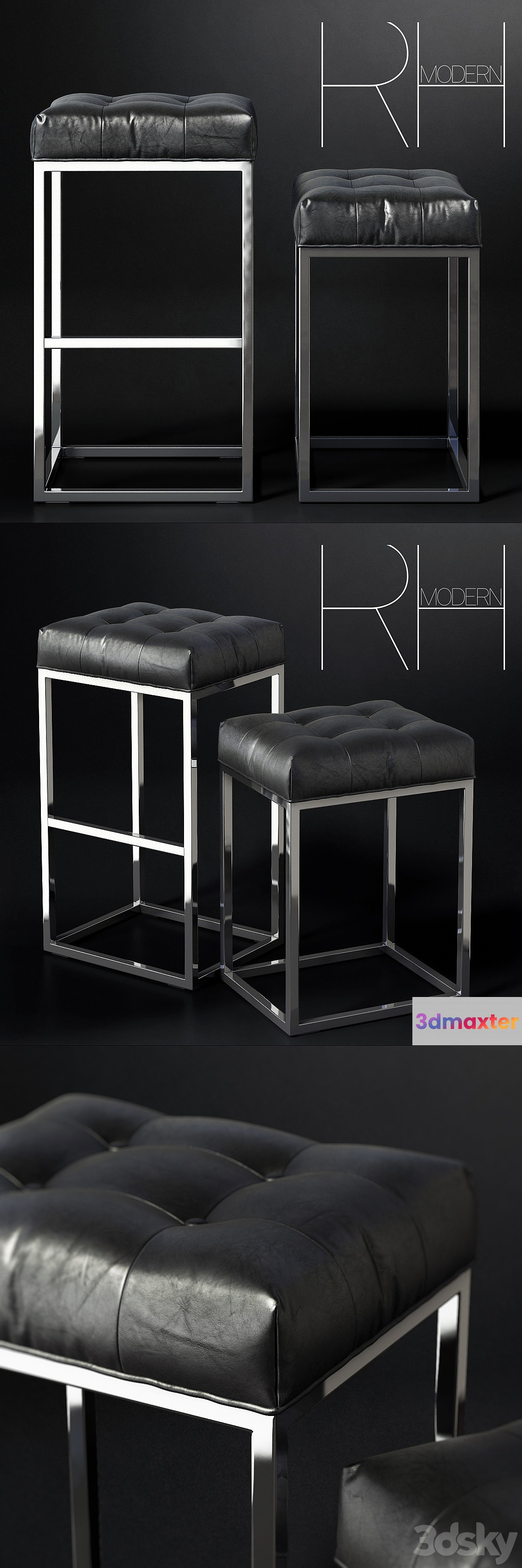 RH _ REESE TUFTED LEATHER STOOL 3D Max