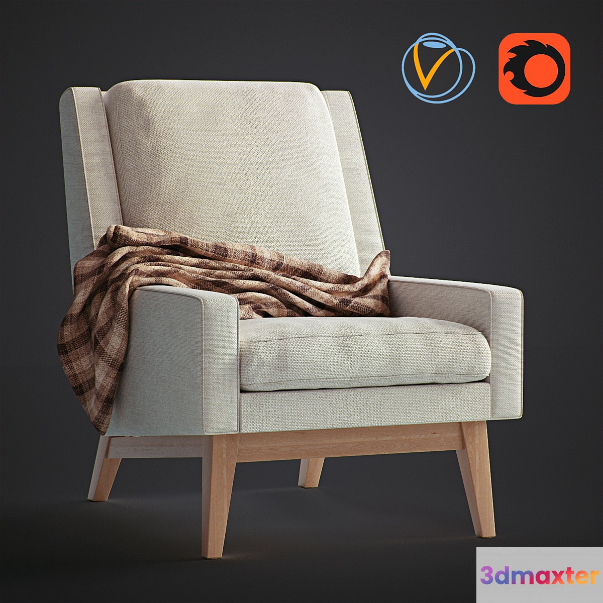 Faceted Wood Frame Armchair 3D Max