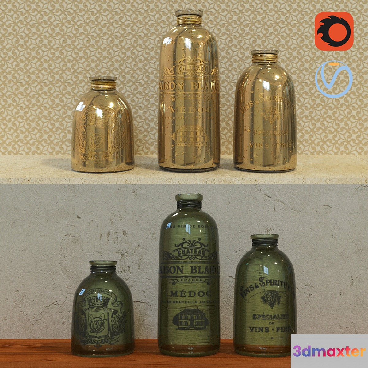 Decorative bottles 3D Max