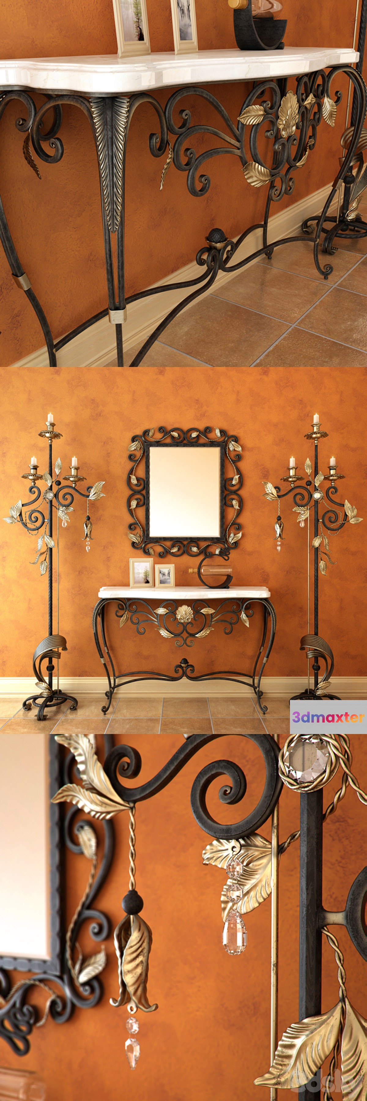 Wrought iron console with a floor lamp