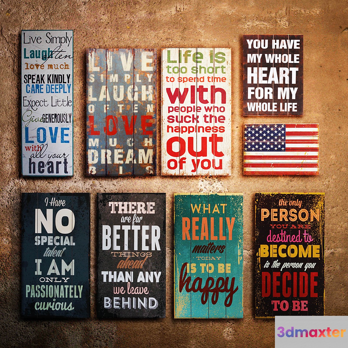 Collection 13: interior plate (decorative sign wooden panel) 29 pieces 3D Max