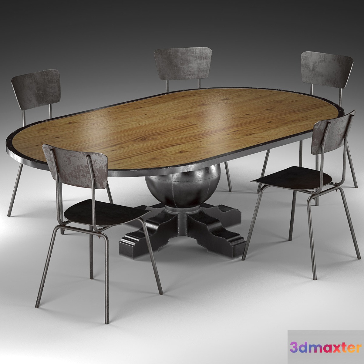Enzo Pine Loft Industrial Metal Oval Dining Table