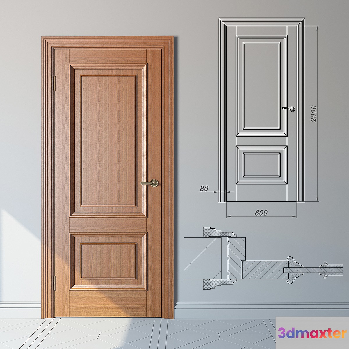 Classical door of oak standard range