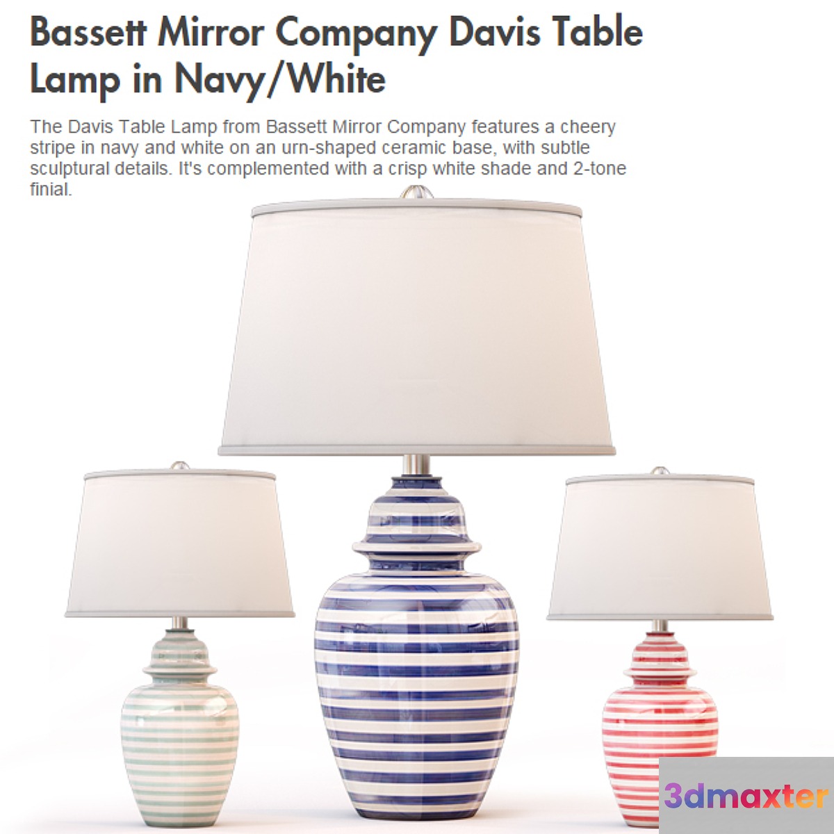 Bassett Mirror Company Davis Table Lamp in NavyWhite
