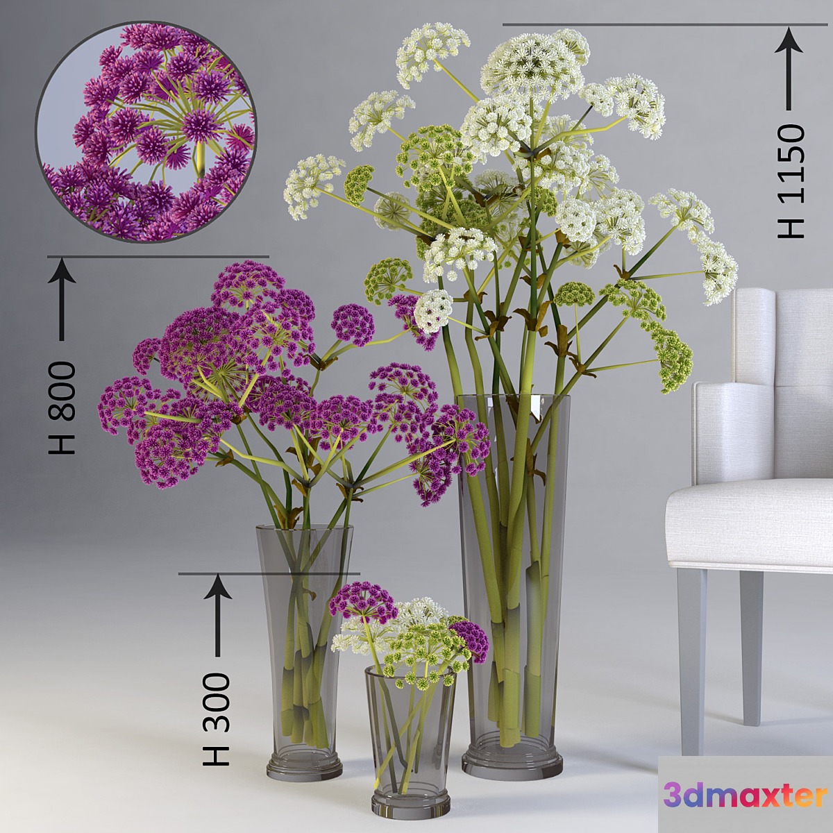Three floral compositions of different heights - No.2