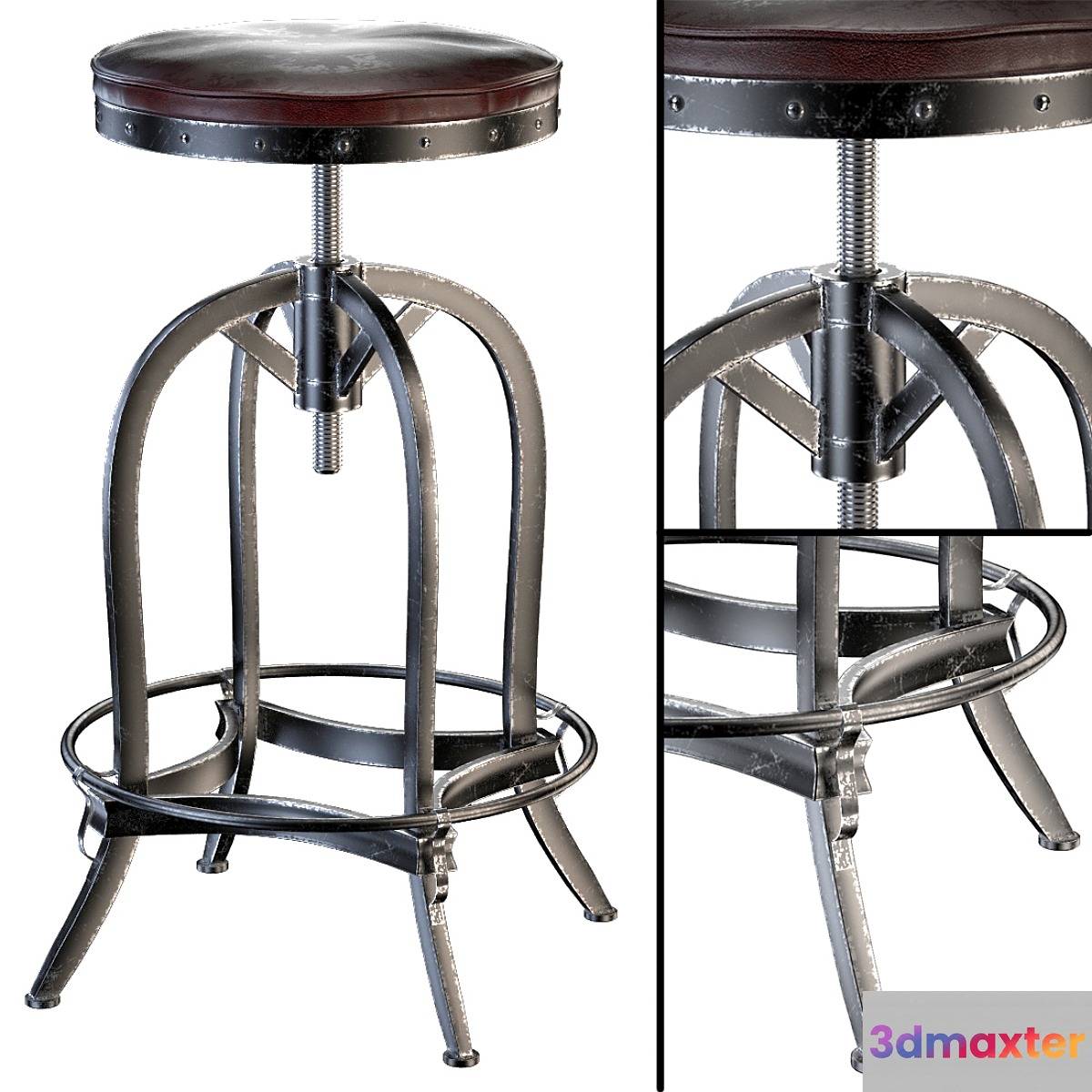 Dempsey Swivel Iron Bar Stool Brown Leather