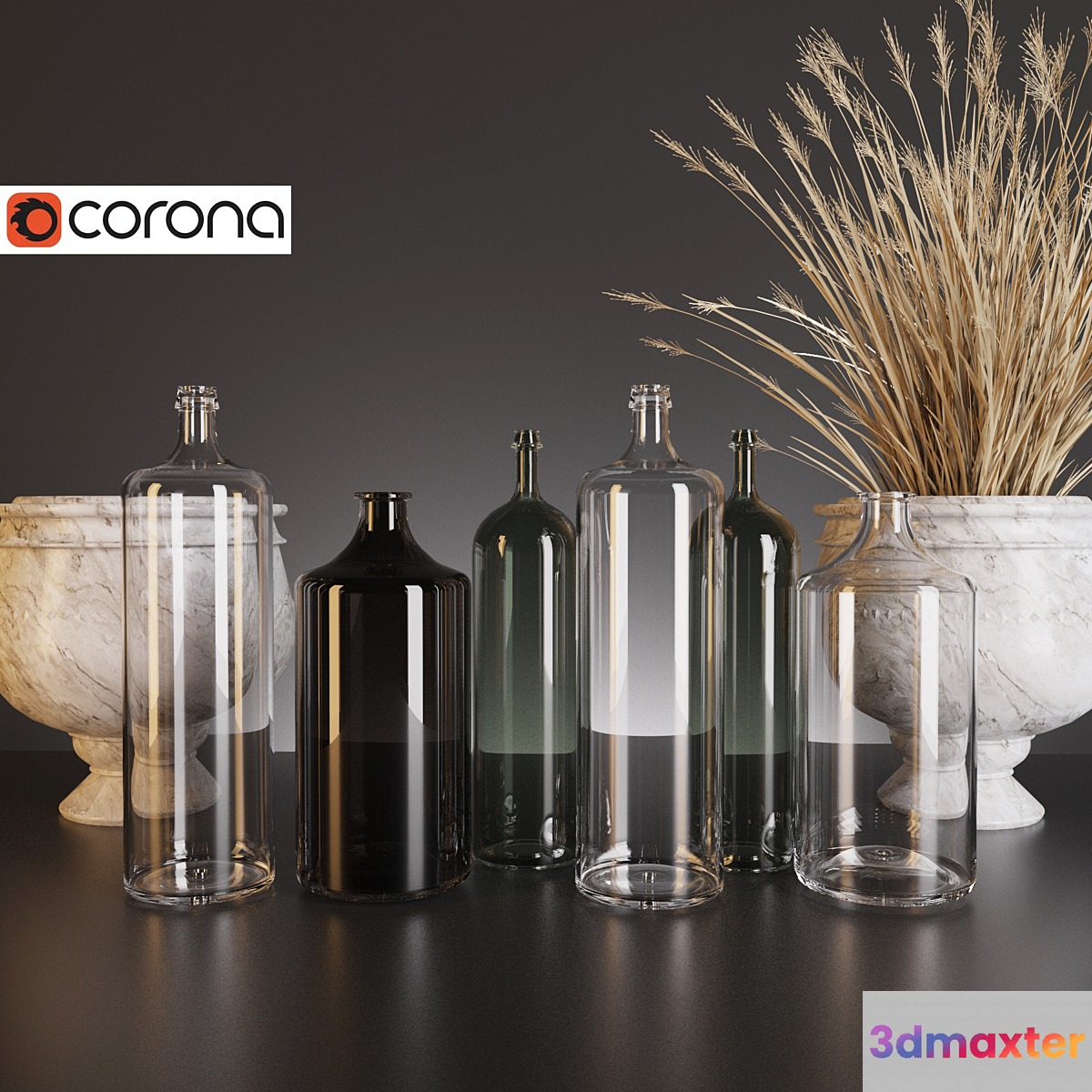 A set of decorative bottles.