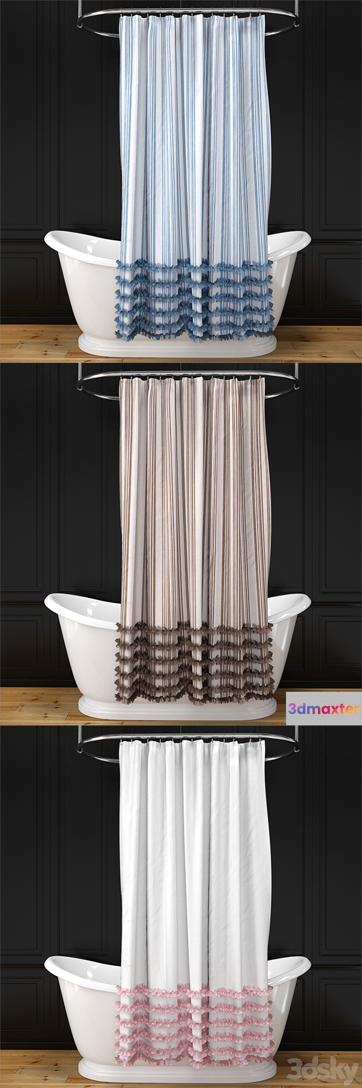 Alice bath + shower curtain + oval rail 3D Max
