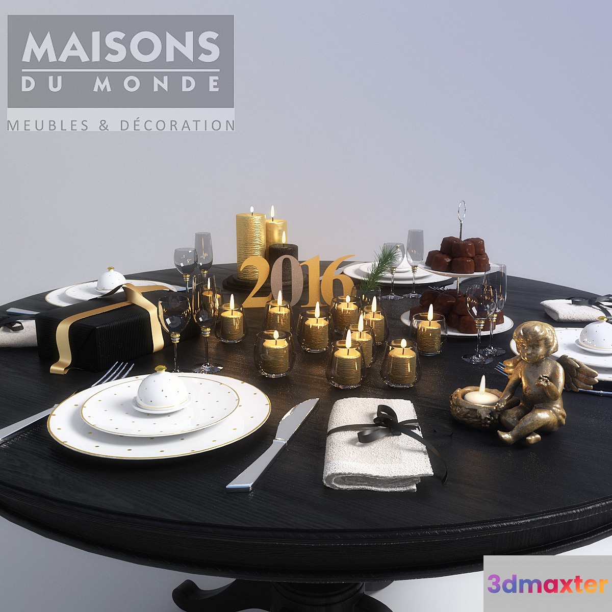 Wood table whith new year gold decor