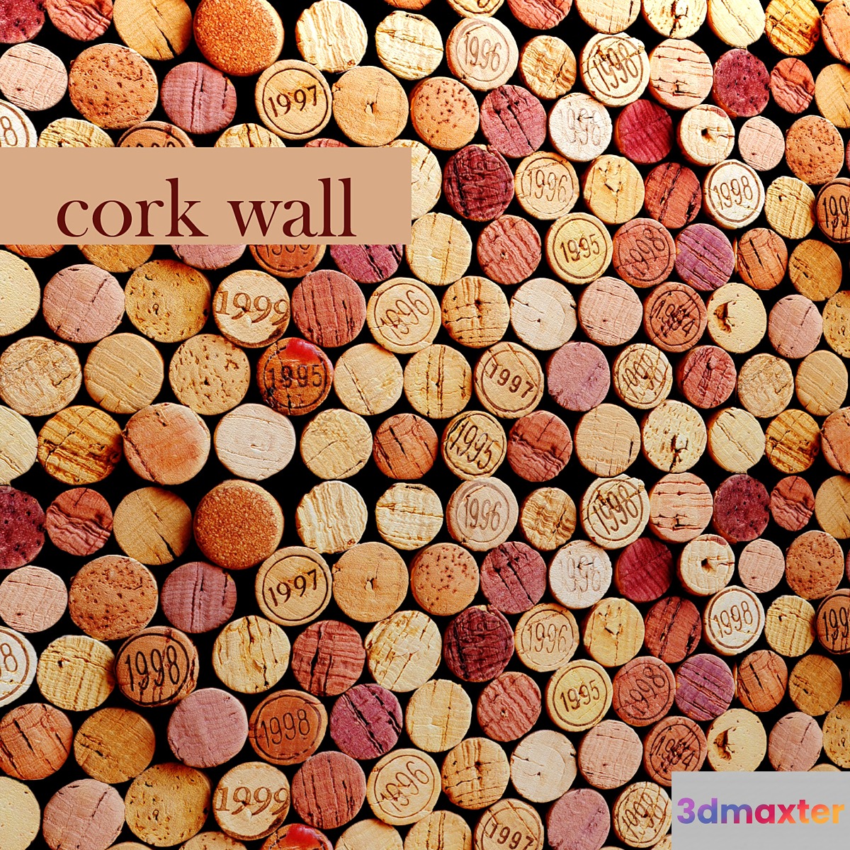 Decorative wall made of wine corks. 3D Max