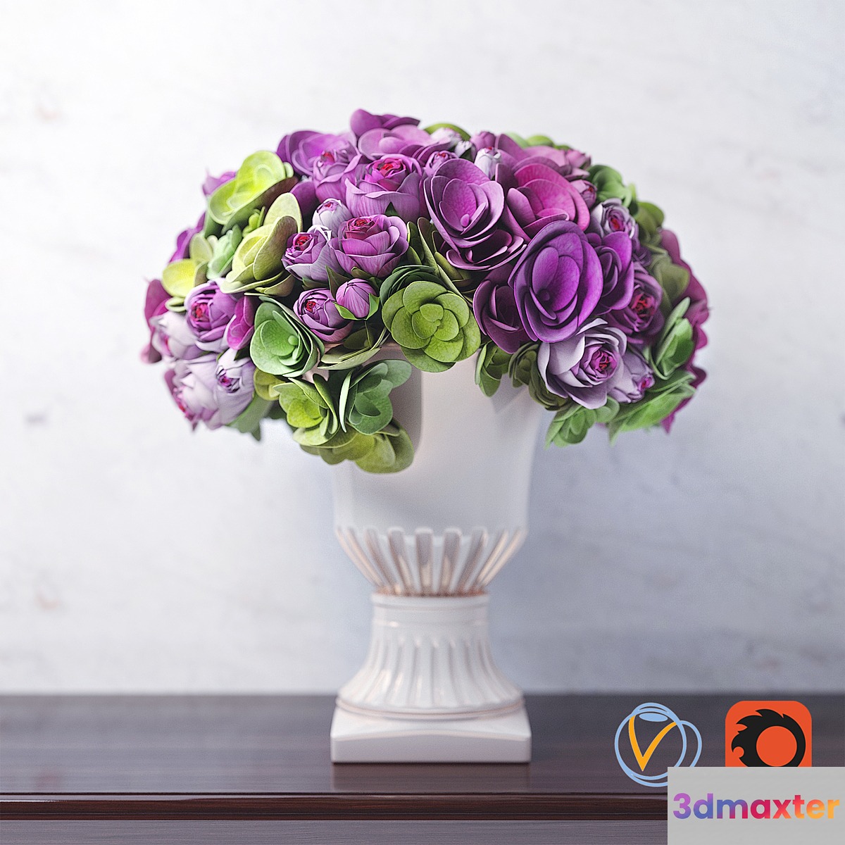 bouquet of hydrangea flowers and roses 3D Max