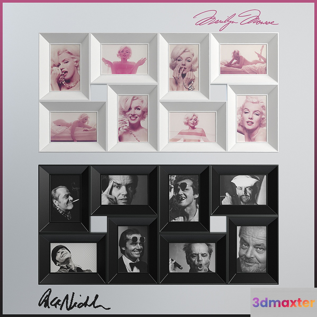 White & Black Eight-Photo Collage Frame 3D Max