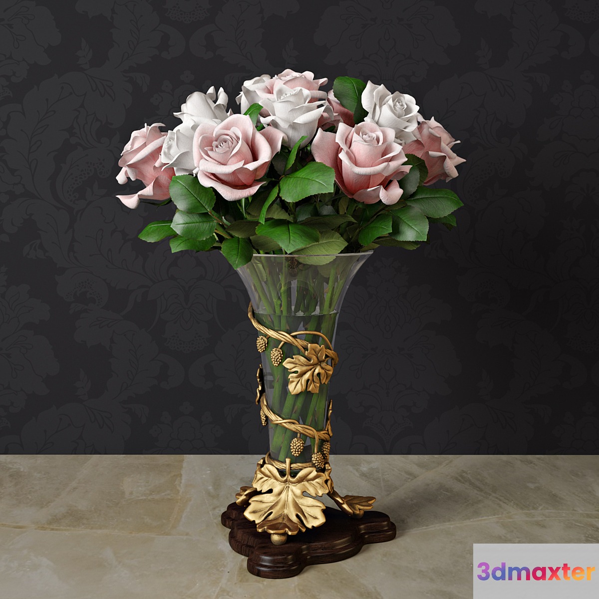 A vase with a bouquet 3D Max