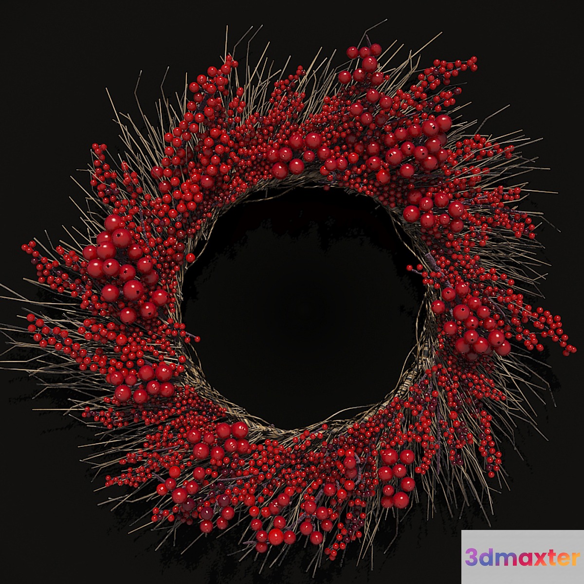 Christmas wreath of twigs of rowan 3D Max