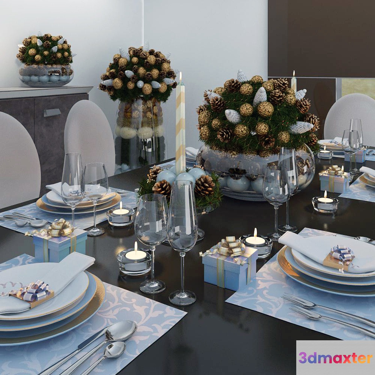 Christmas decorations and serving