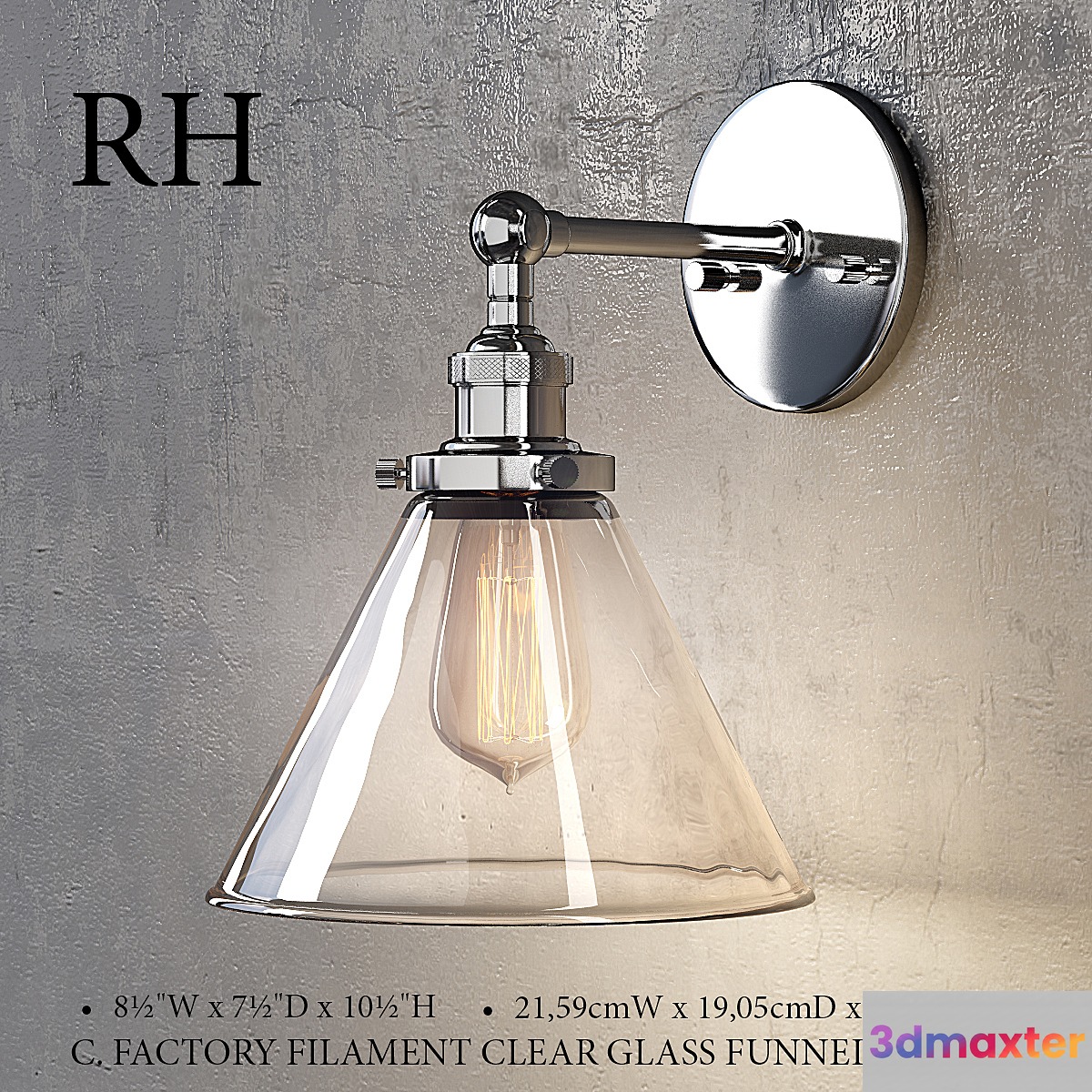 FACTORY FILAMENT CLEAR GLASS FUNNEL SCONCE 3D Max