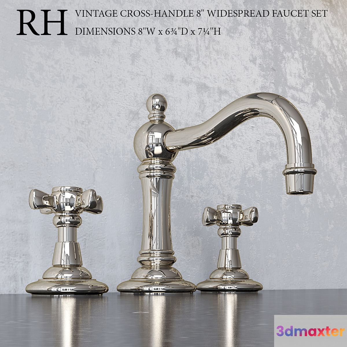 VINTAGE CROSS-HANDLE WIDESPREAD FAUCET SET 8 - No.2 3D Max