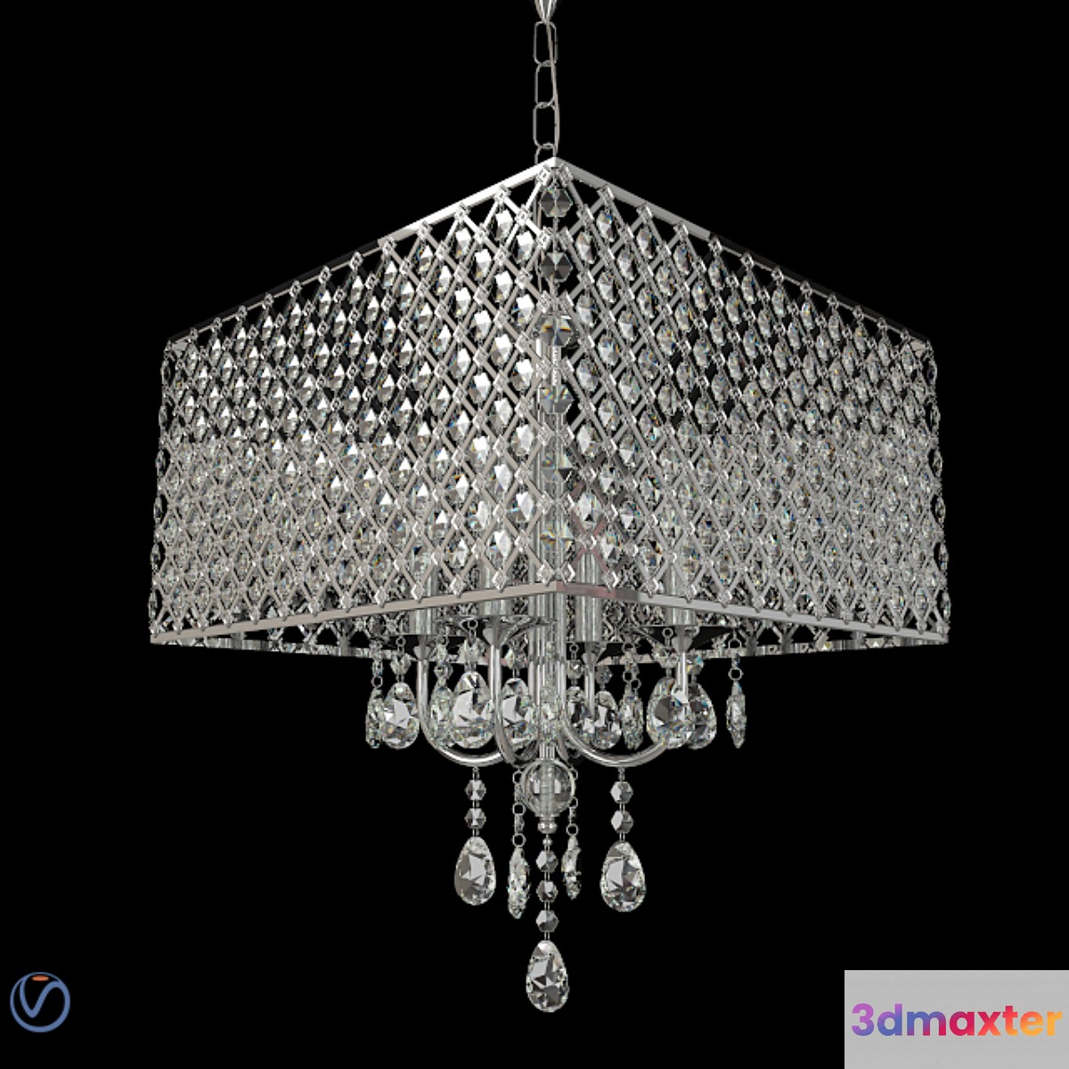 4 Light Square Crystal Chandelier 3D Max