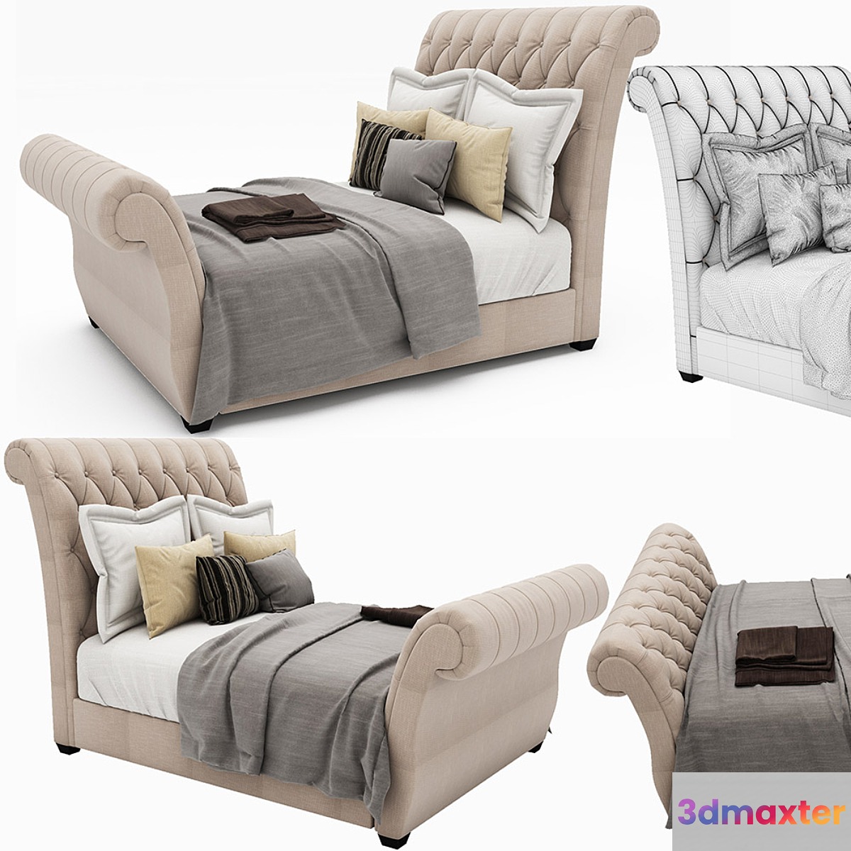 Waverly Taupe King Upholstered Sleigh Bed with Button Tufted Headboard - No.2