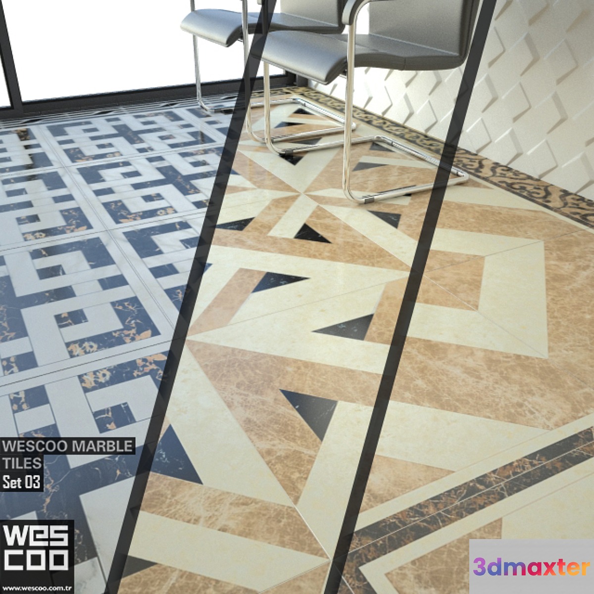 WESCOO Marble Tiles WATERJET DECORS ACCESSORIES Set 03 3D Max