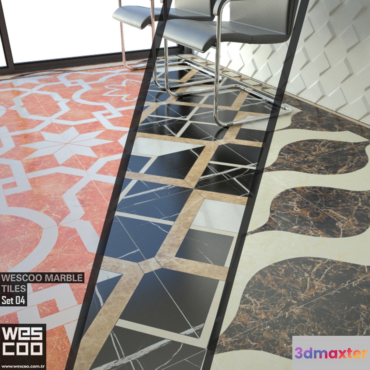 WESCOO Marble Tiles WATERJET DECORS ACCESSORIES Set 04 3D Max