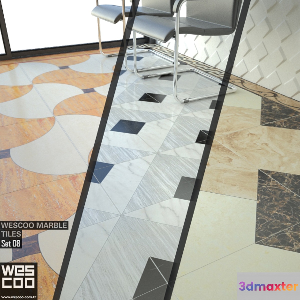WESCOO Marble Tiles WATERJET DECORS ACCESSORIES Set 08 3D Max