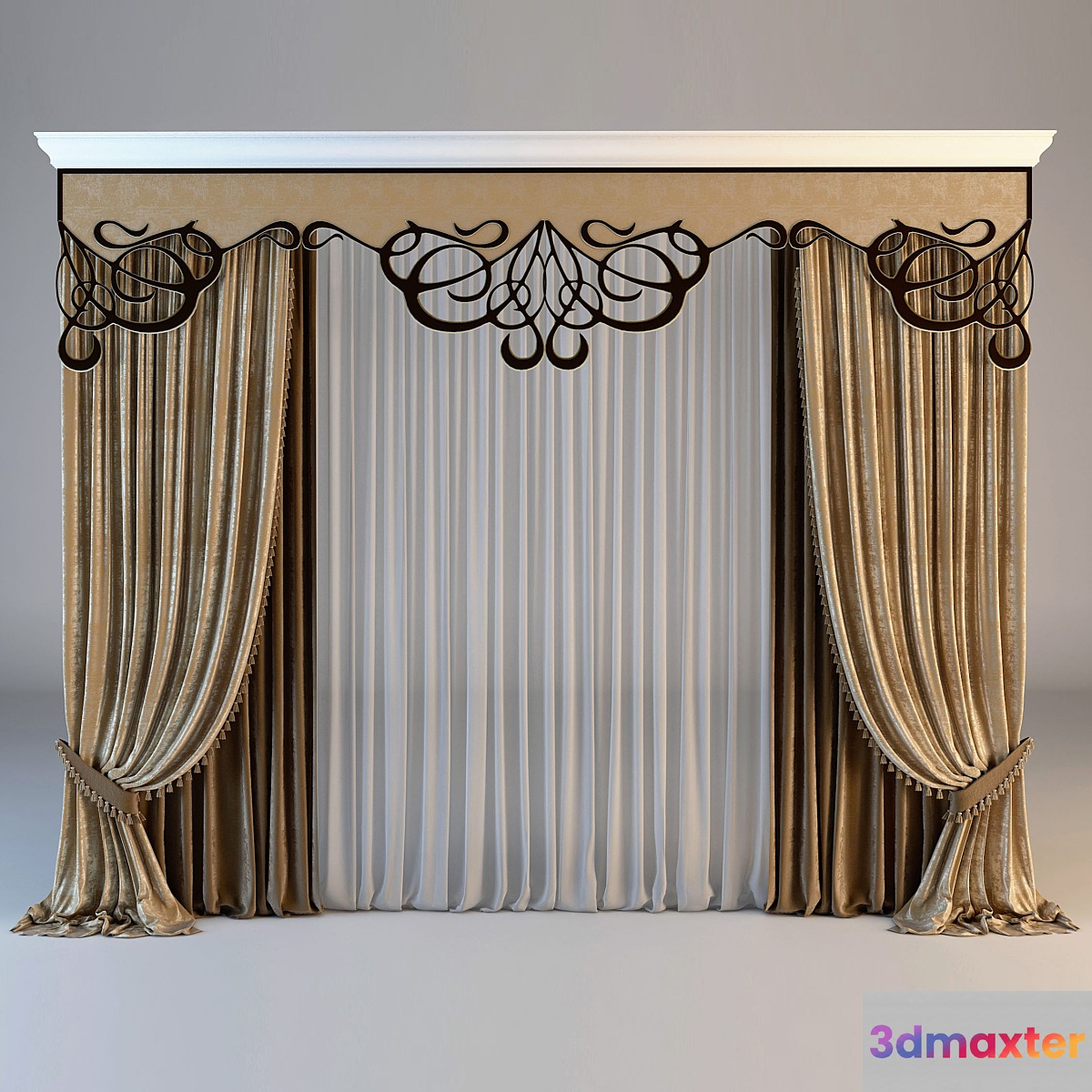 Classical curtain with lambrequins openwork