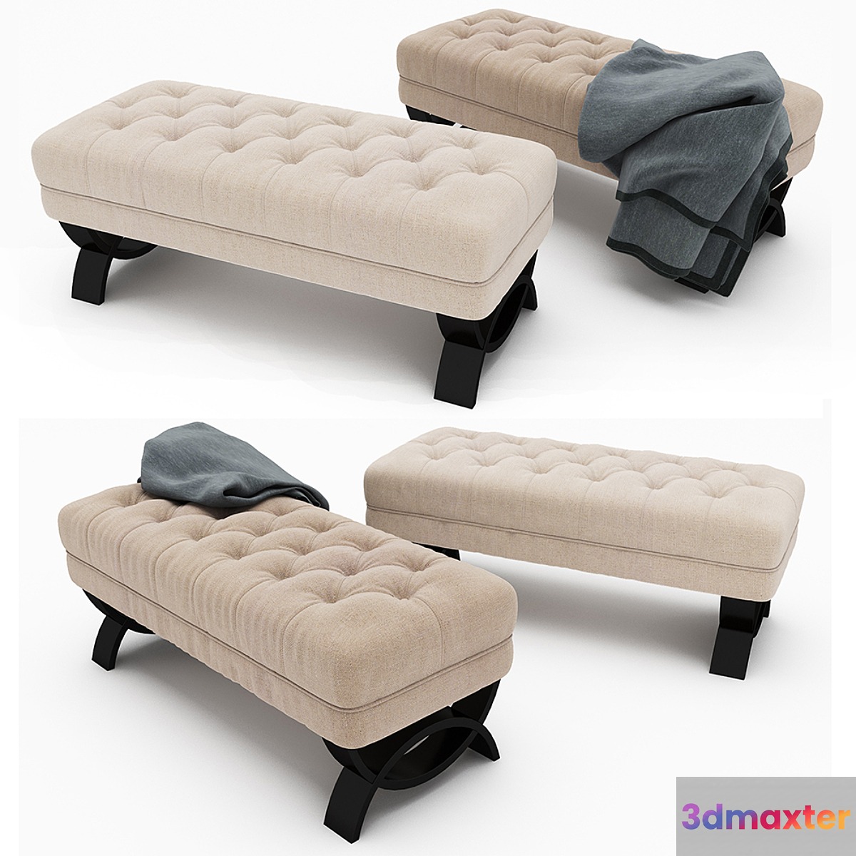 Christopher Knight Home Scarlette Tufted Fabric Ottoman Bench 3D Max