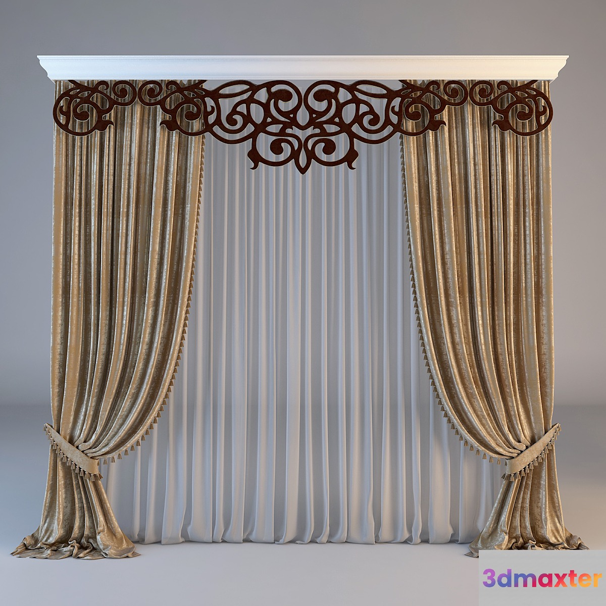 Classical curtain with an openwork lambrikenom 3D Max