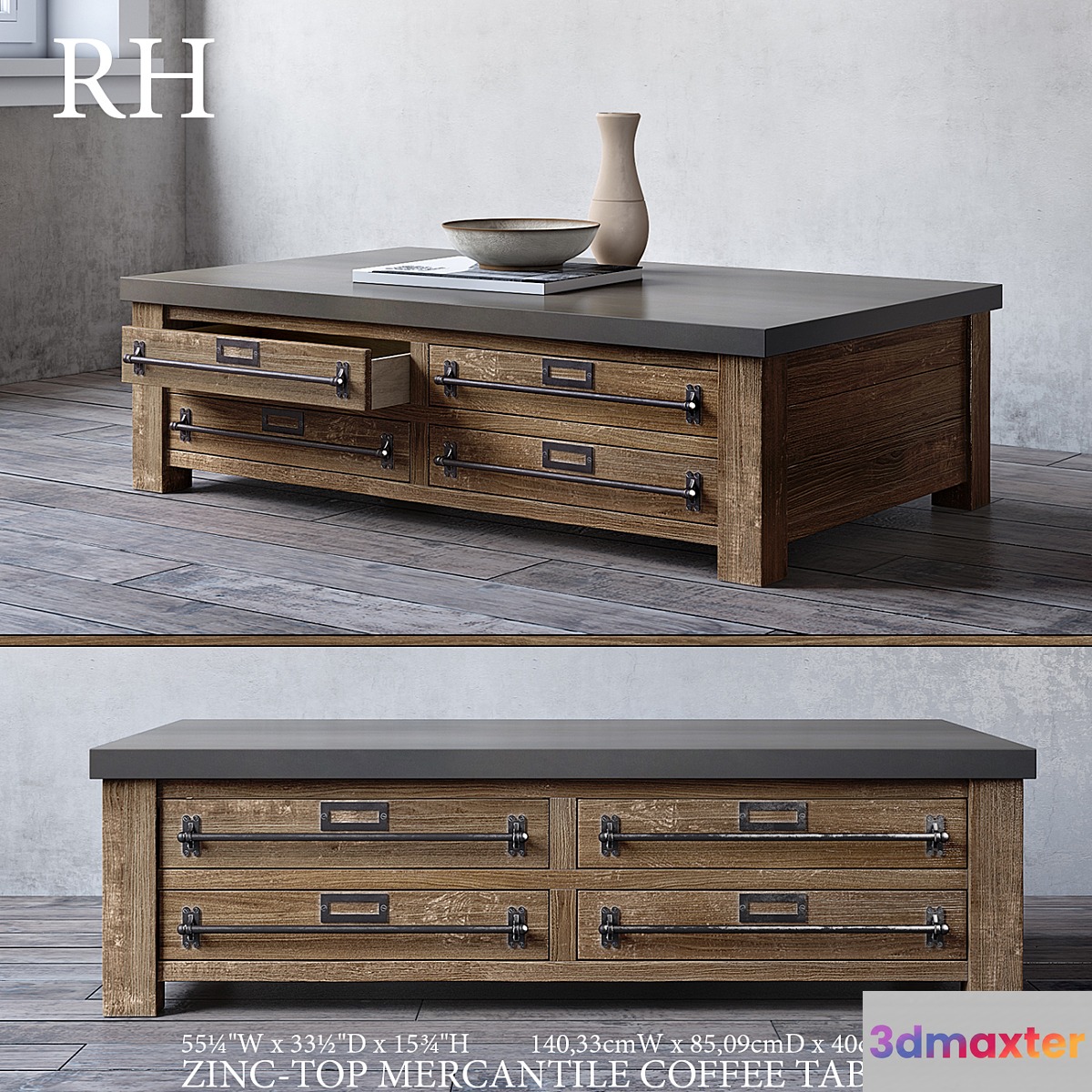 ZINC-TOP MERCANTILE COFFEE TABLE