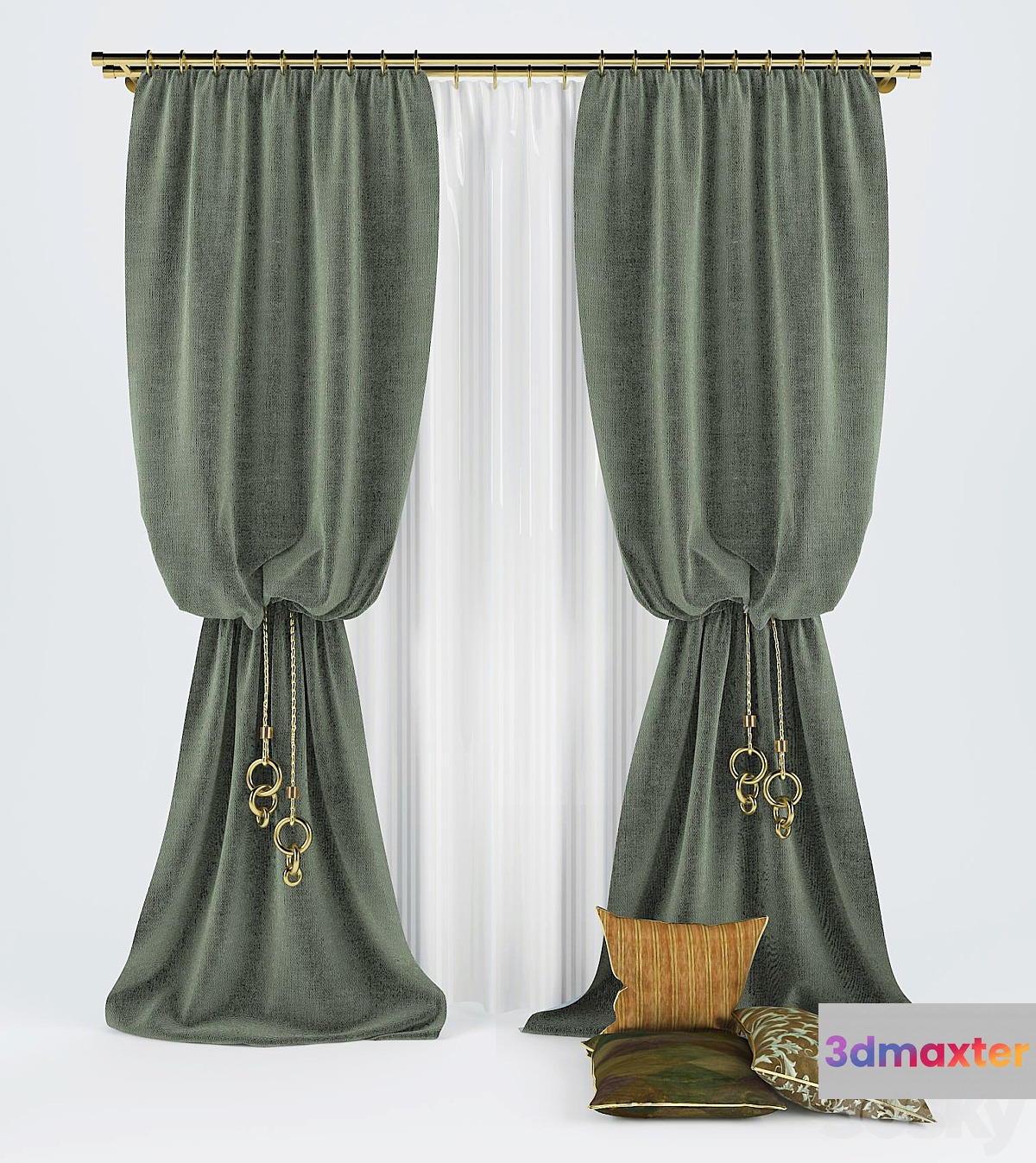 2 curtains with cushions