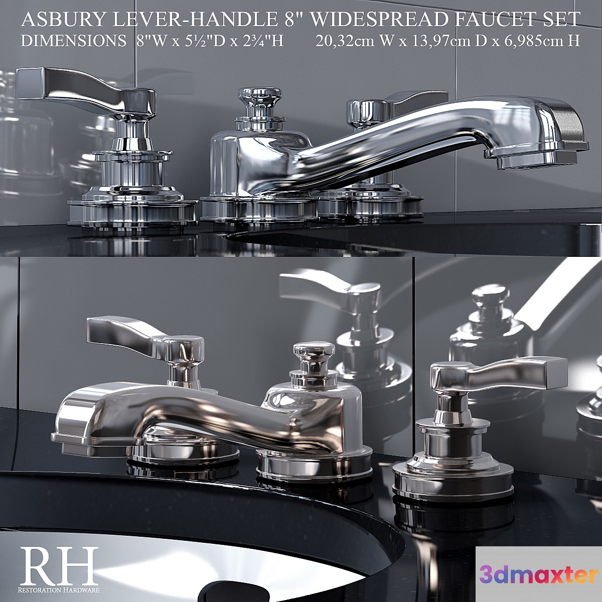 ASBURY LEVER-HANDLE 8in WIDESPREAD FAUCET SET 3D Max
