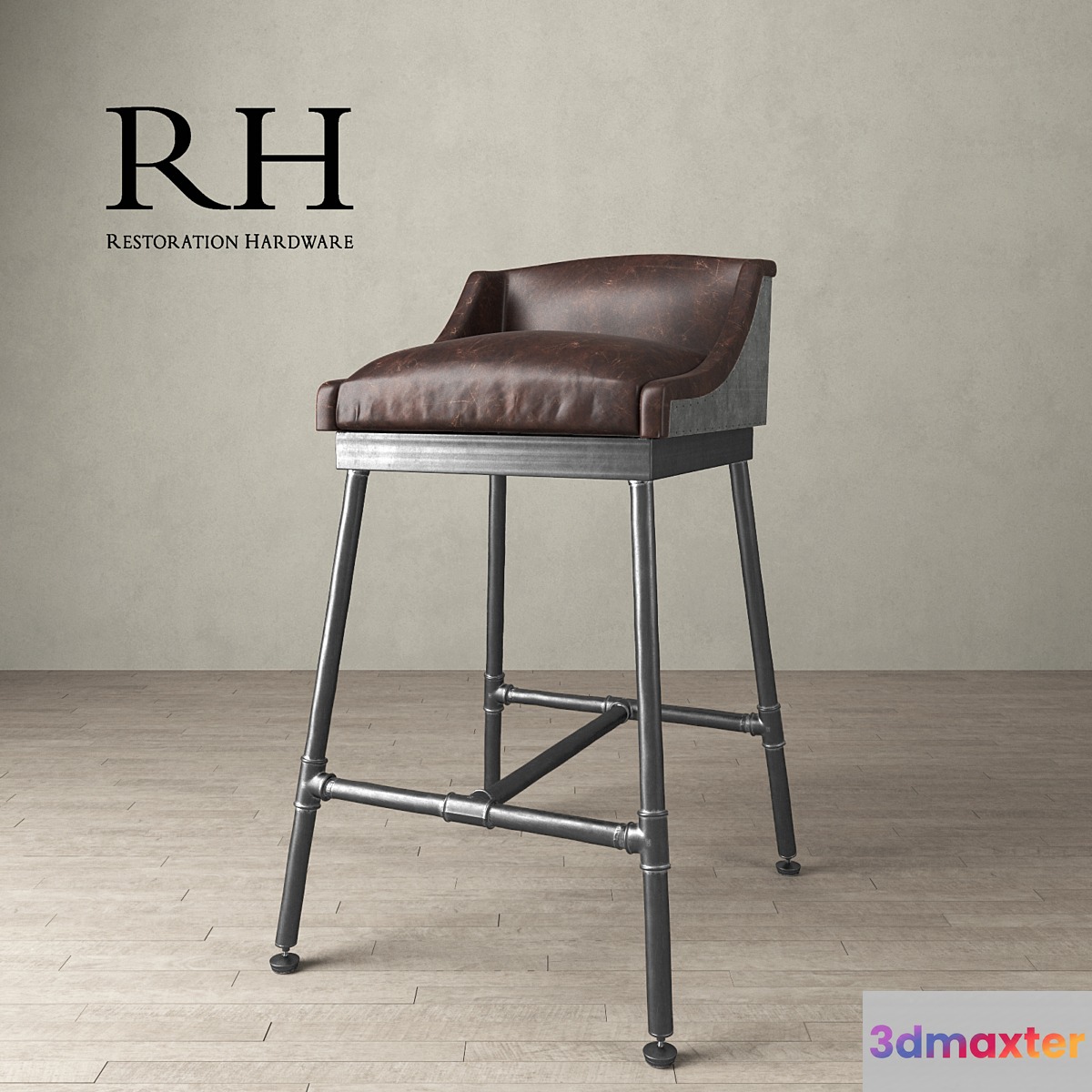 IRON SCAFFOLD LEATHER STOOL