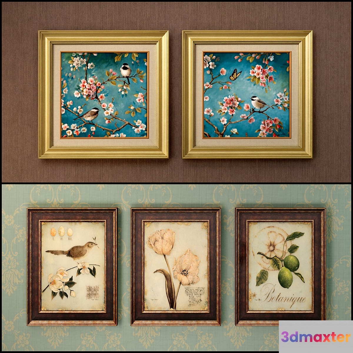 The picture in the frame: 13 pieces (collection 62) Birds 3D Max