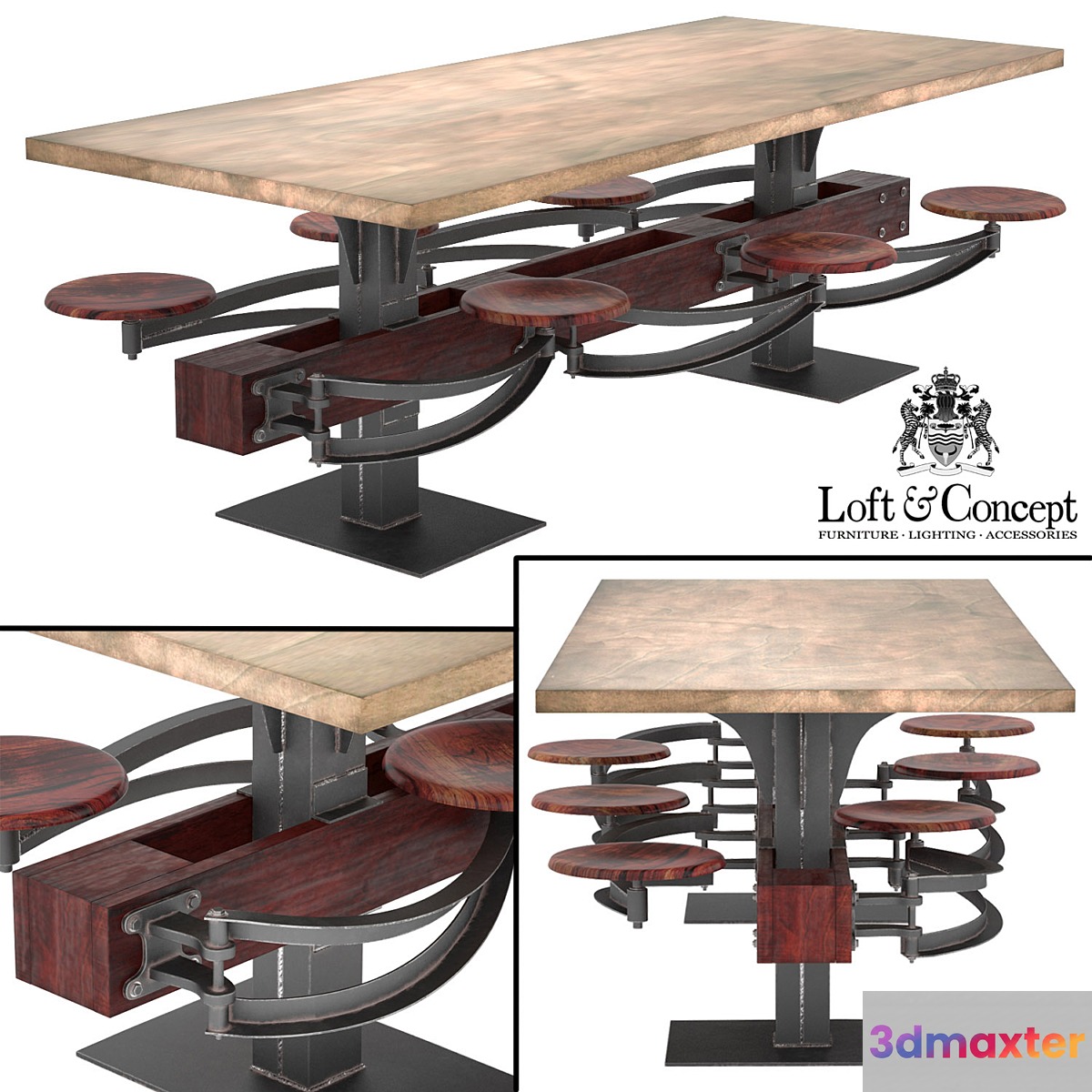 DINING TABLE PERRIN COMMUNAL TABLE LOFT 3D Max